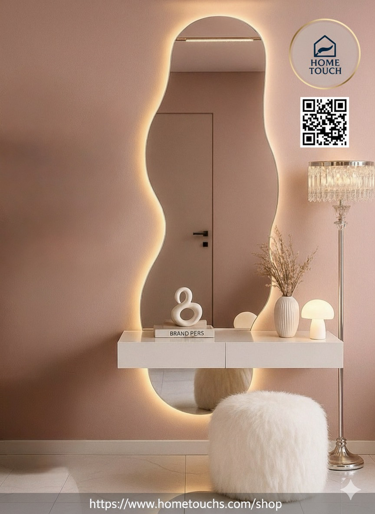 طاولة كونسول عائمة مع مرآة بإضاءة LED 