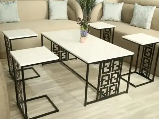 طقم طاولات حديد على رخام (4+1) 