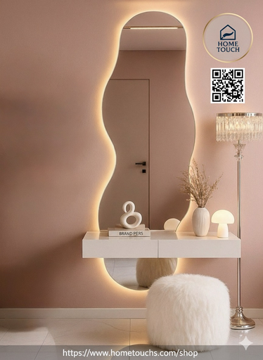 طاولة كونسول عائمة مع مرآة بإضاءة LED 