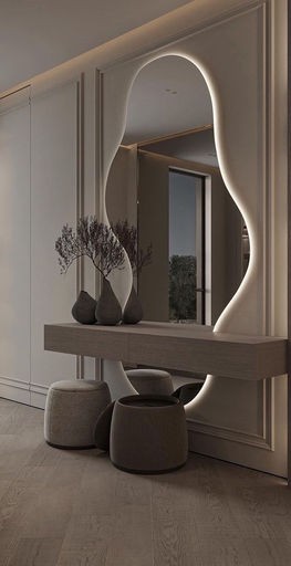 طاولة وسطية كونسول عائمة مع مرآة بإضاءة LED 